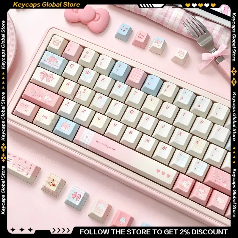 Knock Berry Dream Tea Party PBT Five-Side Dye-Sub Keycaps Set Magnetic Shaft Custom Mechanical Keyboard Cute Pink Keycaps Gift