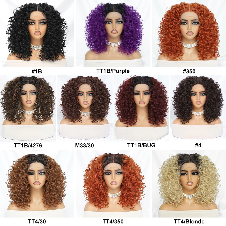 16“ Short Afro Kinky Curly Wig Synthetic Lace Front Wigs For Women Black Brown Blonde Orange Female Heat Resistant Natural Hair