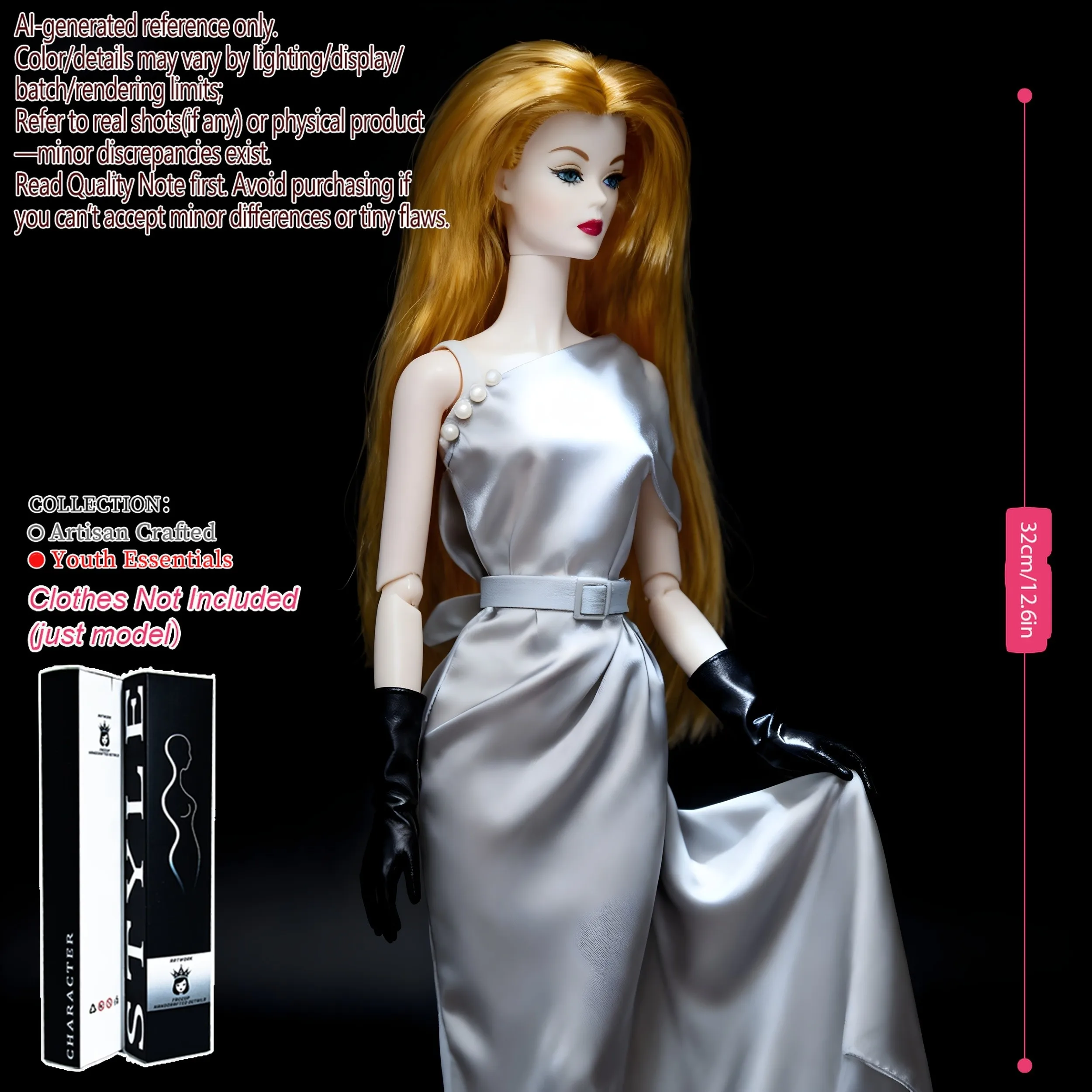 

12.6inch Realistic Collectible BJD Doll - Fashion Model Ball Jointed Doll with 12 Joints for DIY Crafting (No Clothing