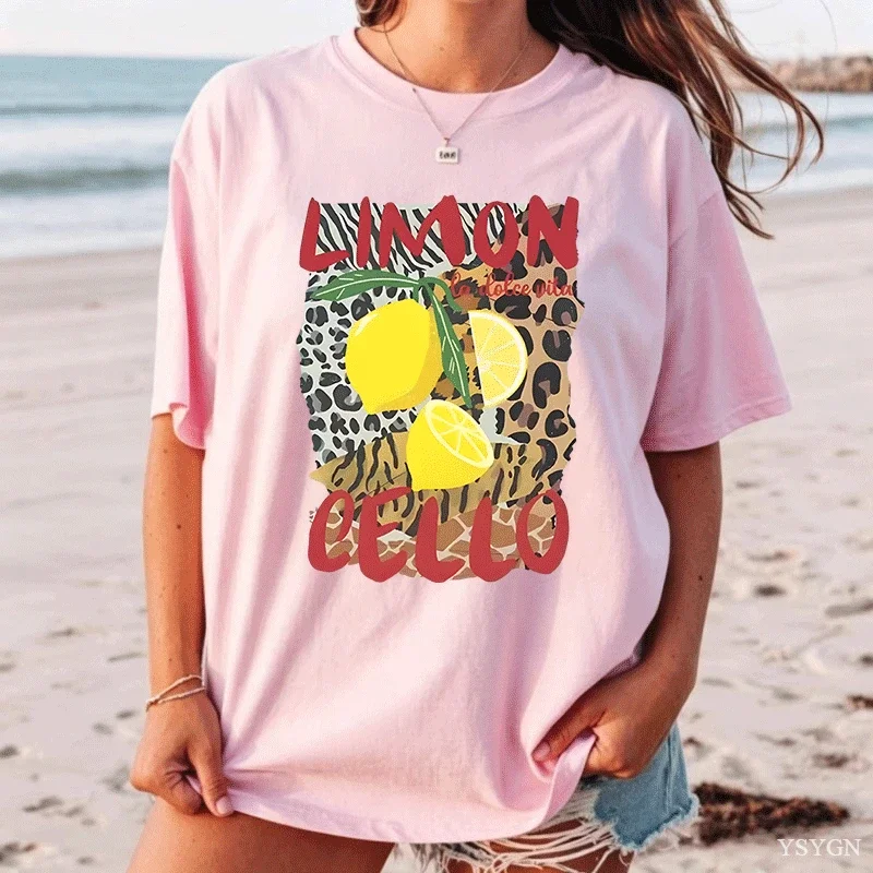 Holidaya Limoncello T-Shirt Women Ladies Amalfi Coast Italy Lemons T Shirt Summer Cotton Printed Short Sleeve Tshirts Design