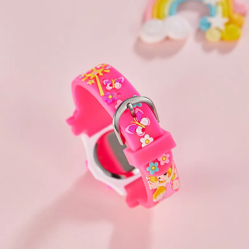 Relojes de moda para niños y niñas con dibujos animados de color rosa y azul, regalos de cumpleaños para niños de princesa, reloj de silicona digital giratorio anticaída