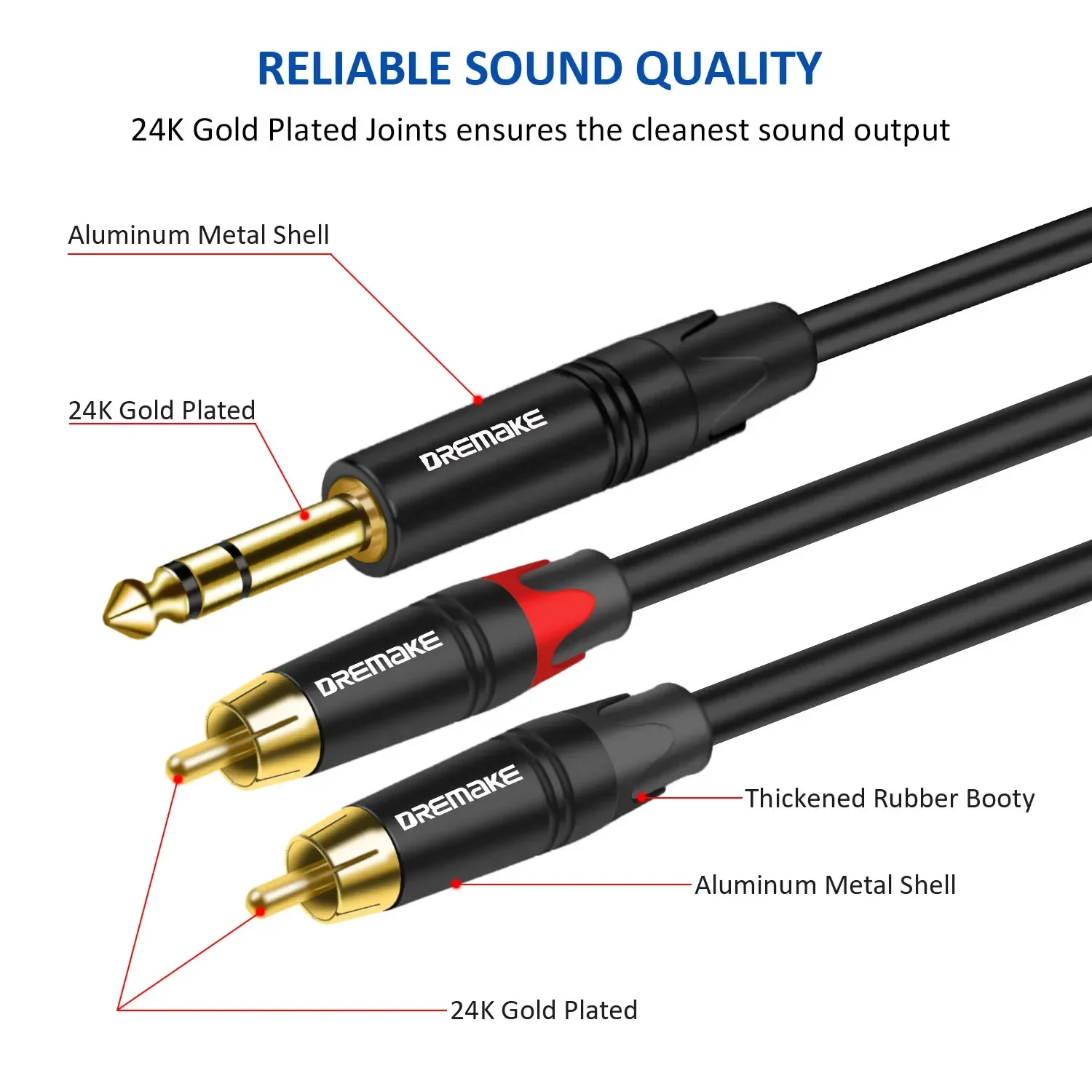 DREMAKE HiFi Audio Cable Stereo 6.35mm to 2 RCA Cable Y-Splitter TRS 6.35 to Double RCA Signal Adapter Line for Amplifier Mixer