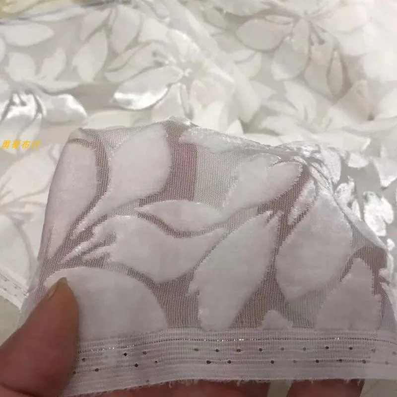 White Silk Etched-out Velvet Fabric Silk Bottom Cotton Velvet See-through Soft Dress Top Private Custom Fabric