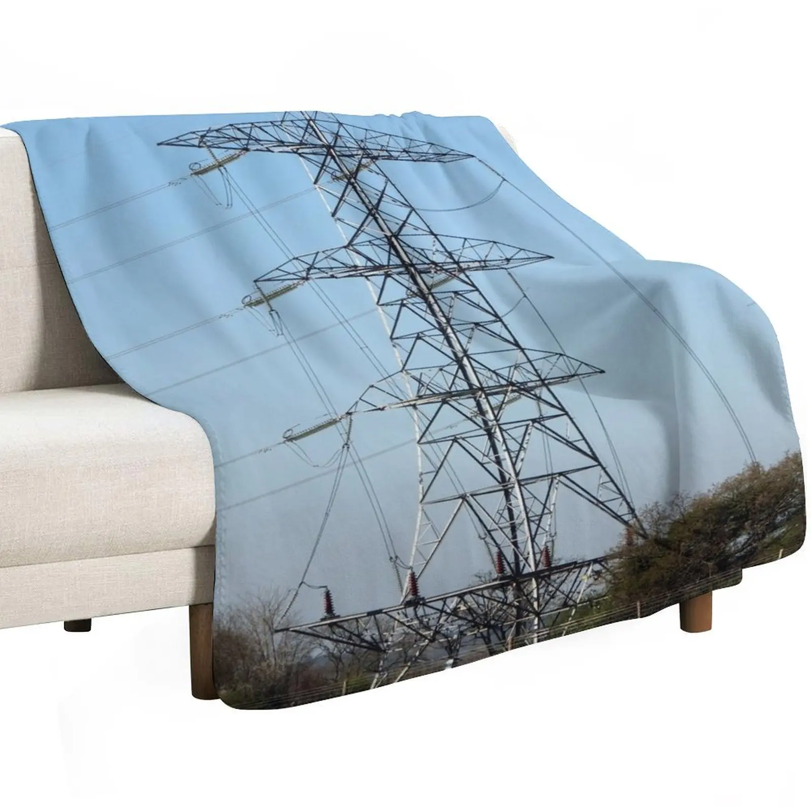 Electricity Pylon Throw Blanket Furry Decorative Sofa Warm Retros Custom Thermal Blankets