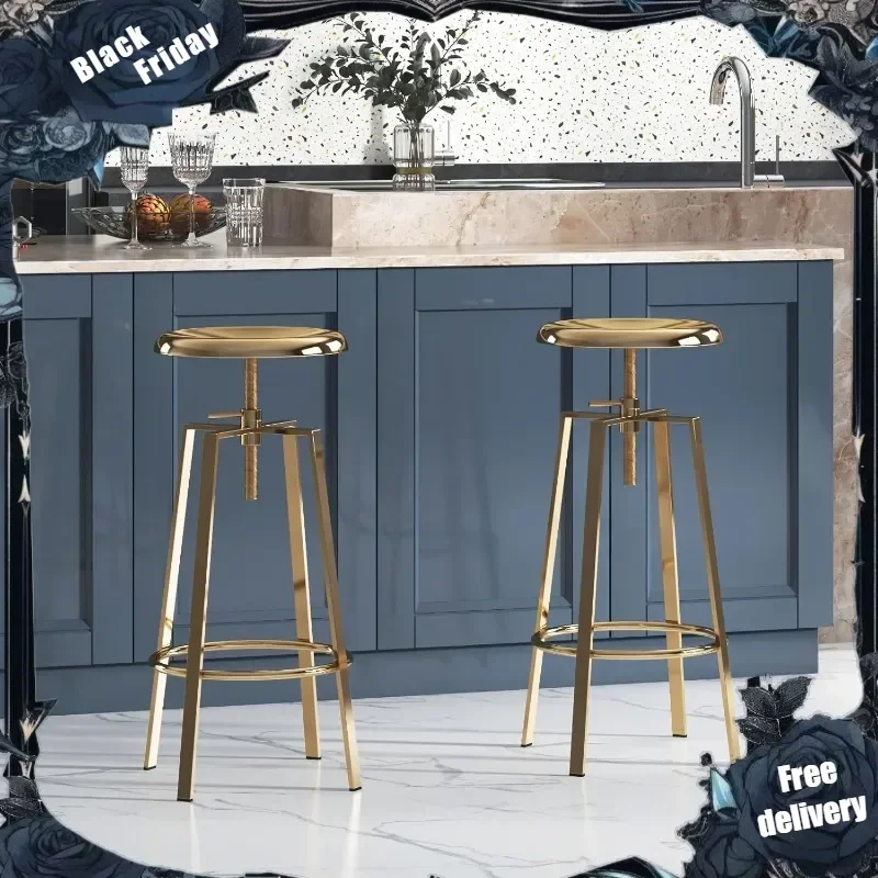 Atlas Industrial Bar Stools Set, giratória ajustável, quatro pernas redondas barstools de metal, Backless Counter Altura, cadeiras de bar, conjunto de 2