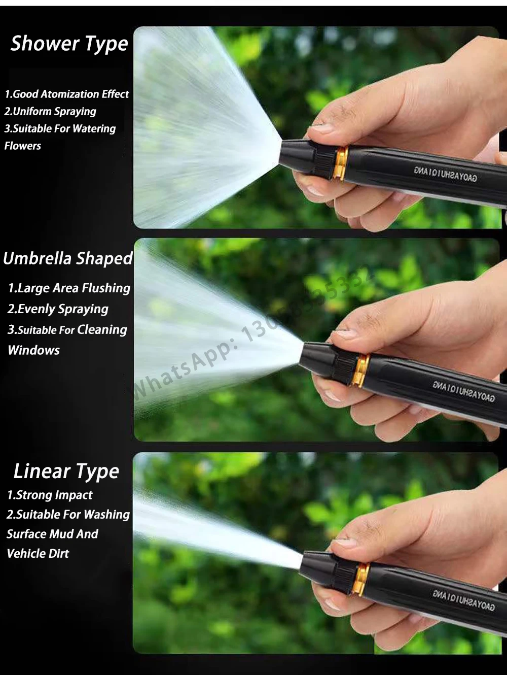 Spray Nozzle Water Gun High Pressure Direct Spray Sprinkler Quick Connector Hose Adjustable Pressure Washer Garden Sprinkler
