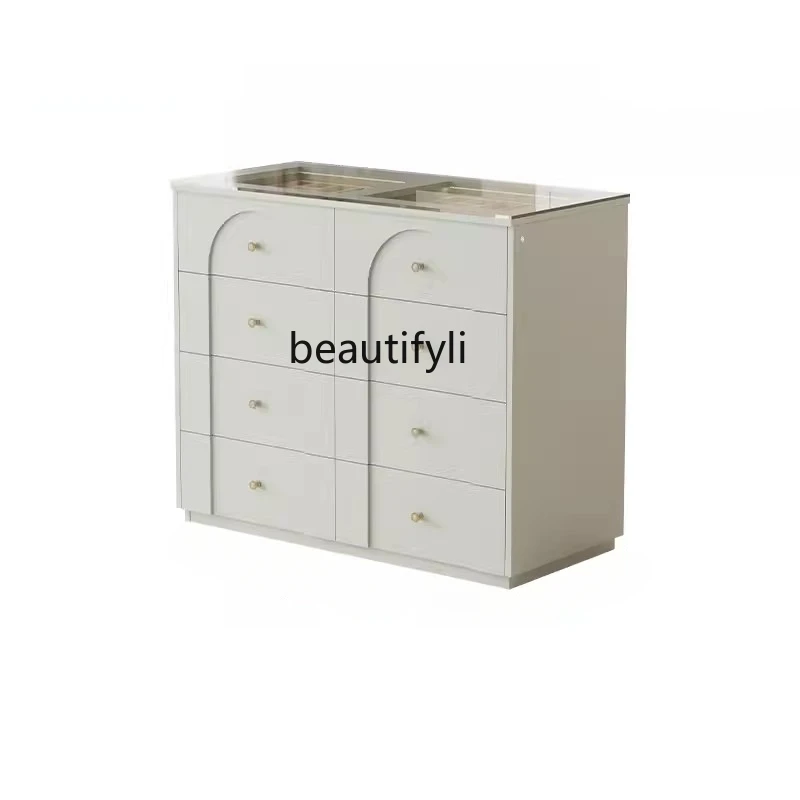 

Green Chest of Drawers Storage Cabinet Integrated Cloakroom Middle Island Table Bedroom Jewelry Cabinet Curio Cabinet with Glass