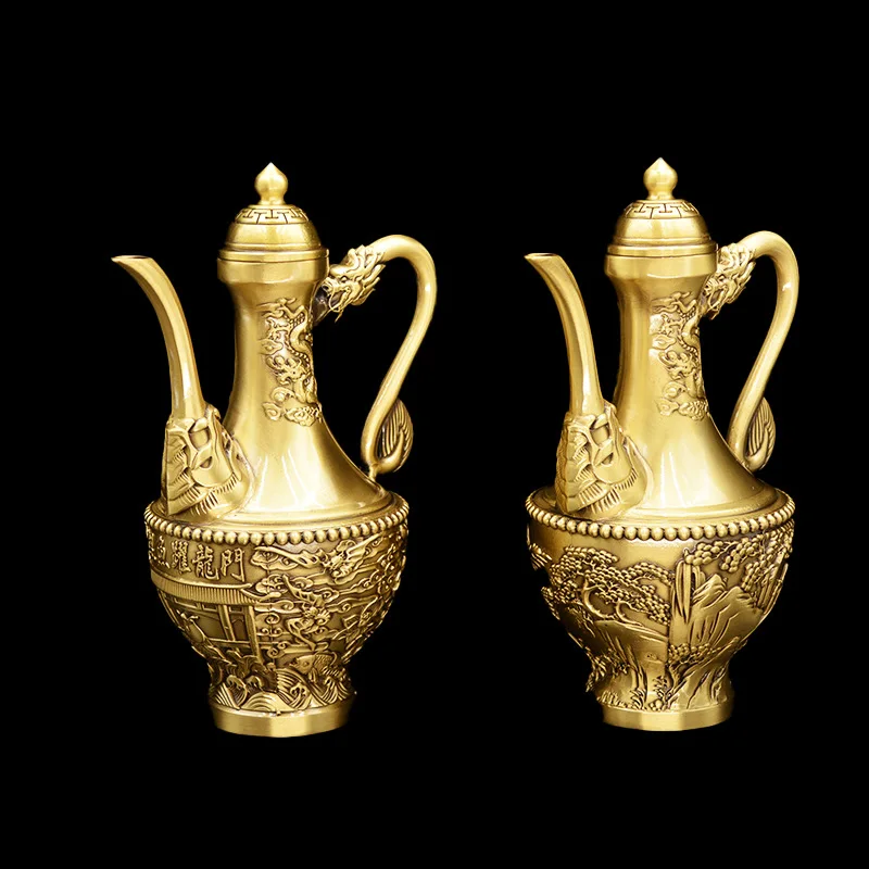 Brass relief wine , a pot symbolizing a hundred blessings; a gift item, a dragon and phoenix copper