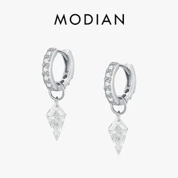 MODIAN 925 Sterling Silver Rhombic Sparkling CZ Hoop Earrings For Women Platinum Plated Trendy Hypoallergenic Fine Jewelry