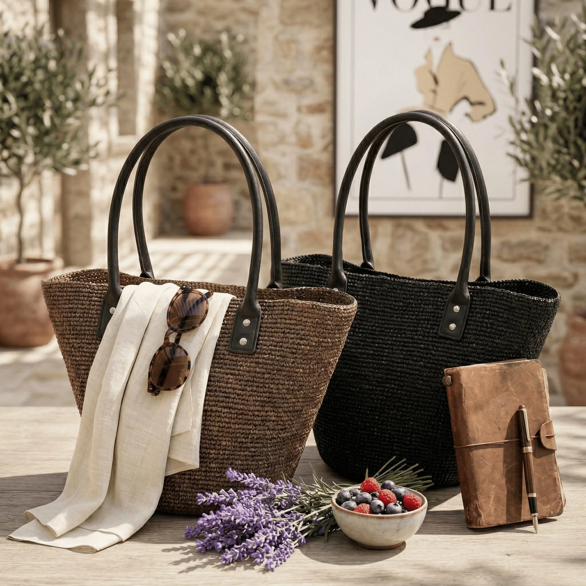 Women Raffia Woven Tote Bag Japanese Style Summer Beach Vacation Handbag Large Capacity Shoulder Bag Travel Straw Purse
