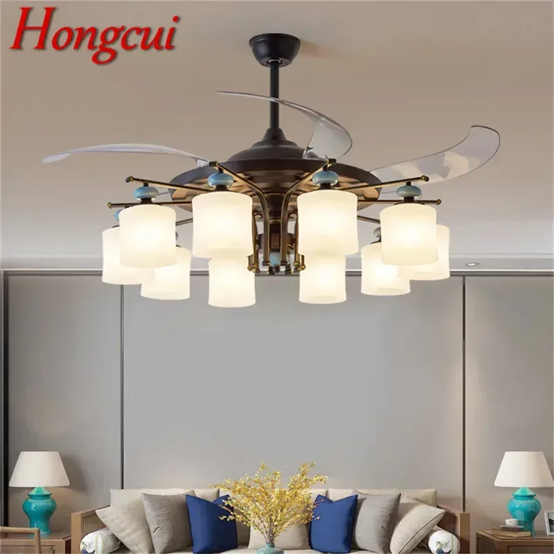 

Hongcui Modern Stealth Fan Light Luxury Living Room Restaurant Bedroom Ceiling Fan Light Remote LED Electric Fan Light