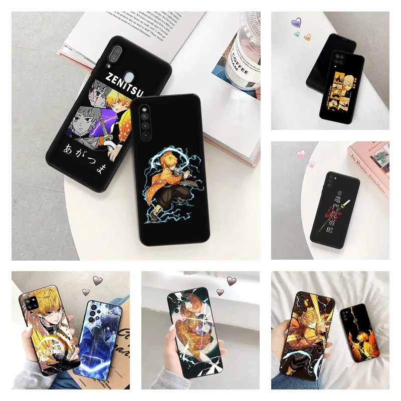 Phone Case for Samsung a24 a20e a21s a22 a23 a25 a11 a12 a13 a14 a15 a30 Demon Slayer Agatsuma Zenitsu Soft Black Silicone Cover