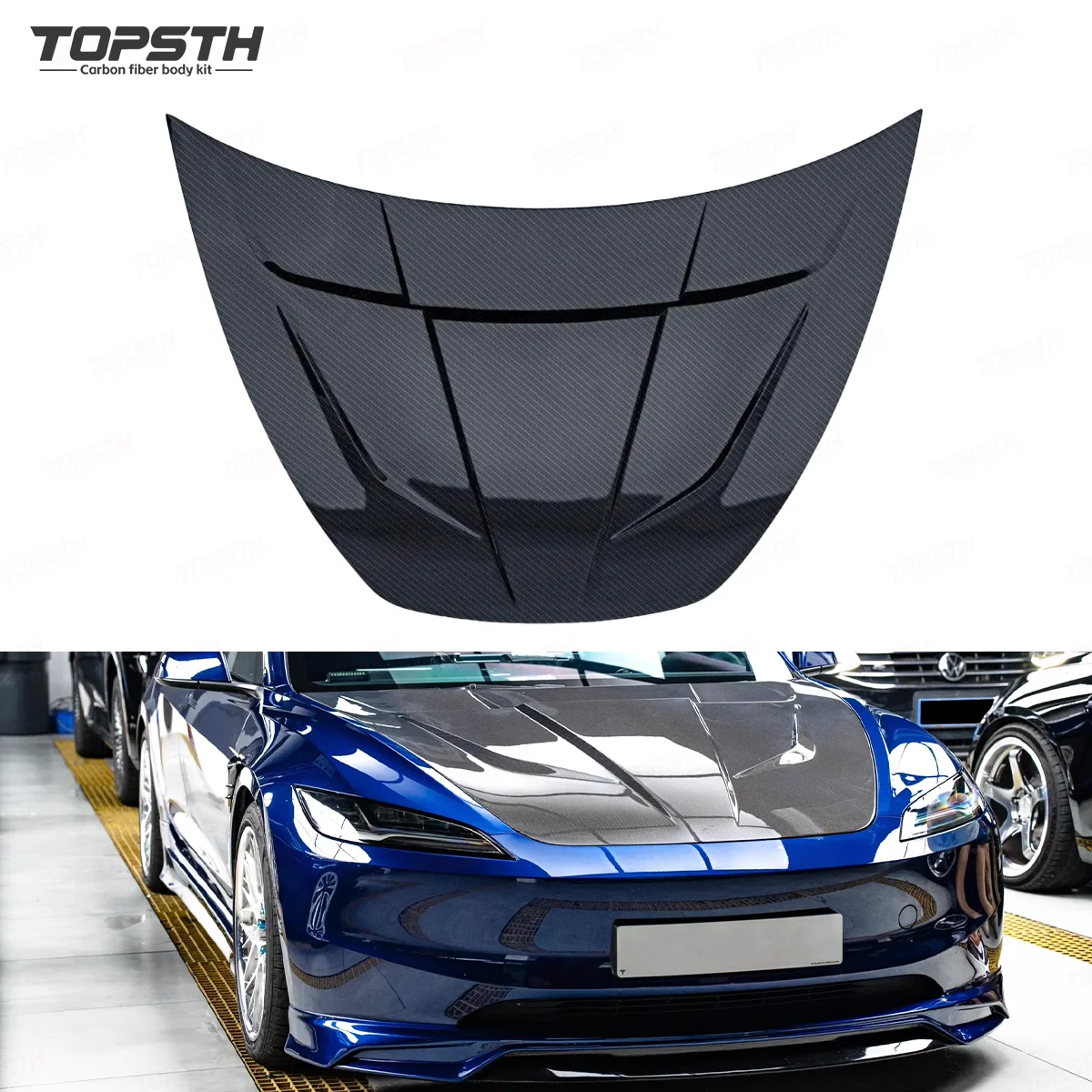 

Thunder Style Carbon Fiber Hood for Tesla Model 3 Lightweight Bonnet Upgrade for Highland 2024+ New Exterior Auto Body