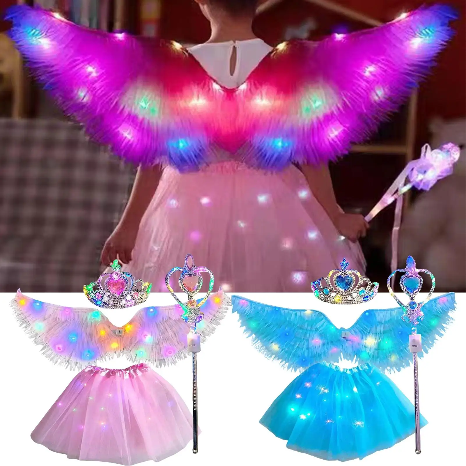 

Angel Wings And Halo Halloween Light Up Wings Kids Dress Up for Bridal School Festival Cosplay Holiday Bonfire Christmas Party