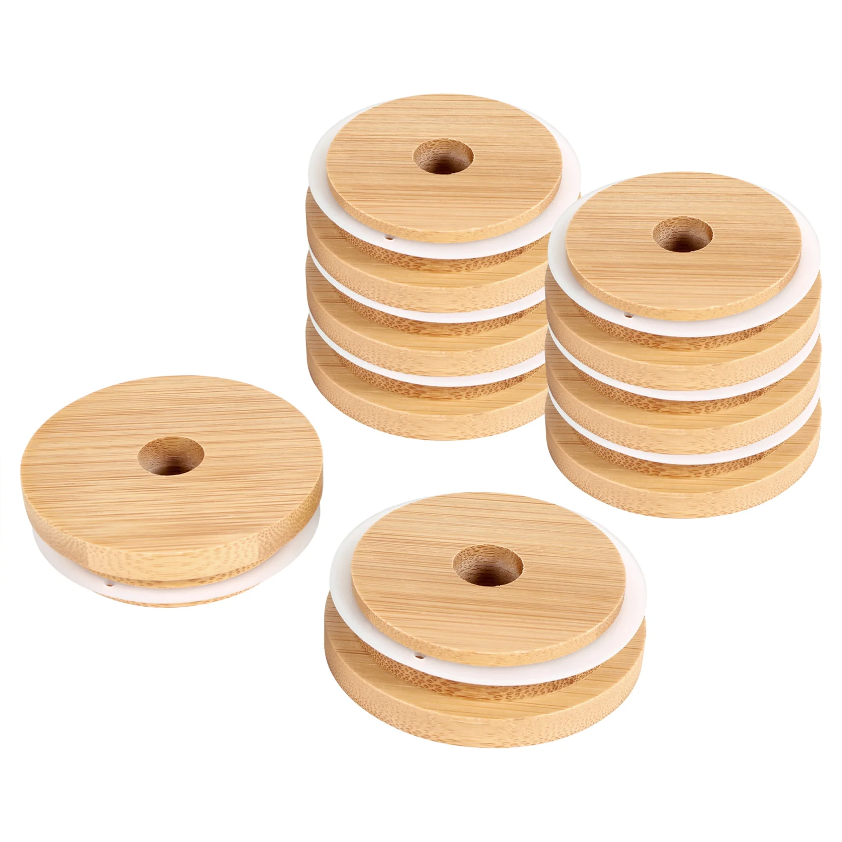 Reusable Bamboo Jar Lids 70MM Bamboo Jar Lids with Straw Hole for Wide Mouth Jar