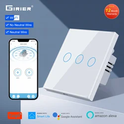 Interruptor de toque de parede wi-fi ue sem fio neutro necessário interruptor de luz inteligente 1 2 3 gang 220v tuya casa inteligente suporte alexa google casa