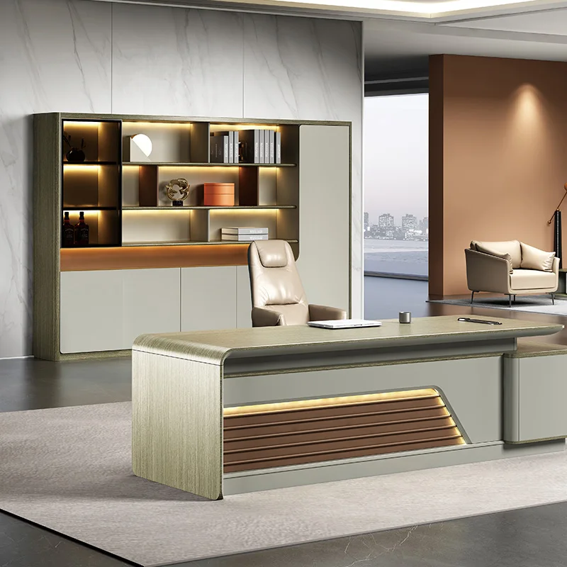 High-end Modern L-shaped Executive Desk Designed For Complete Office Furniture Sets In Large Office Buildings