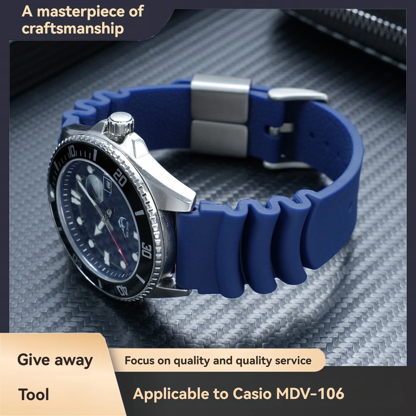 For Casio Swordfish MDV-106 MTP-VD01 Silicone Watch Strap Canned Red Teeth Diving 007 Abalone Small MM Needle Buckle Strap 20 22