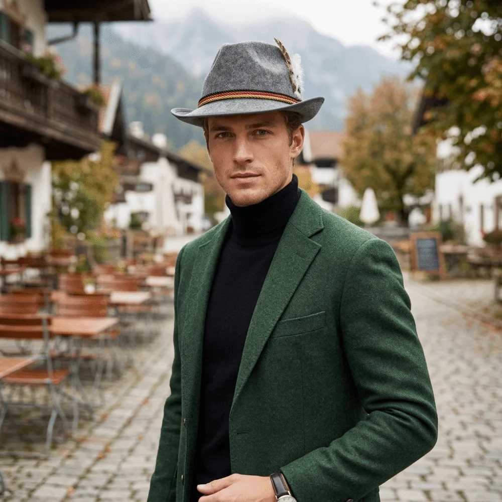New Classic Bavarian Feather Hat Structured Brim Western Jazz Cap Decorative Side Cord Dress Up Fedora Hat Halloween Party