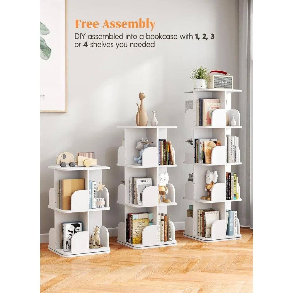 Libreria girevole compatta a 4 livelli per bambini, espositore angolare per piccoli spazi, spazio di archiviazione dal pavimento al soffitto