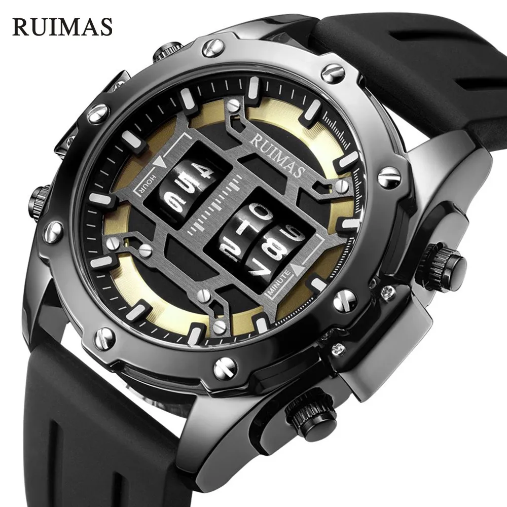

Часы RUIMAS, креативные кварцевые наручные часы с роликовым указателем для мужчин, водостойкий силиконовый ремешок, мужские часы Reloj Hombre 553
