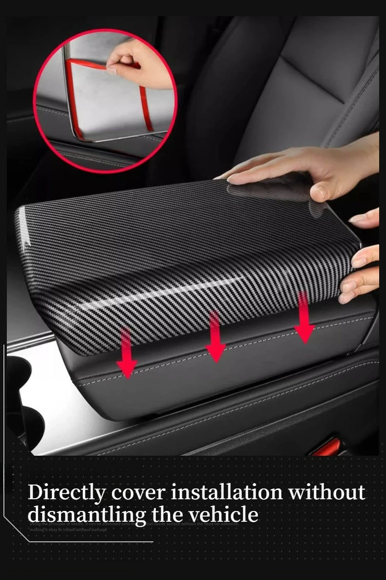 Suitable for the Armrest Box Protective Cover Used in the Updated Tesla Model 3/Y, Carbon Fiber Pattern Modification Accessories