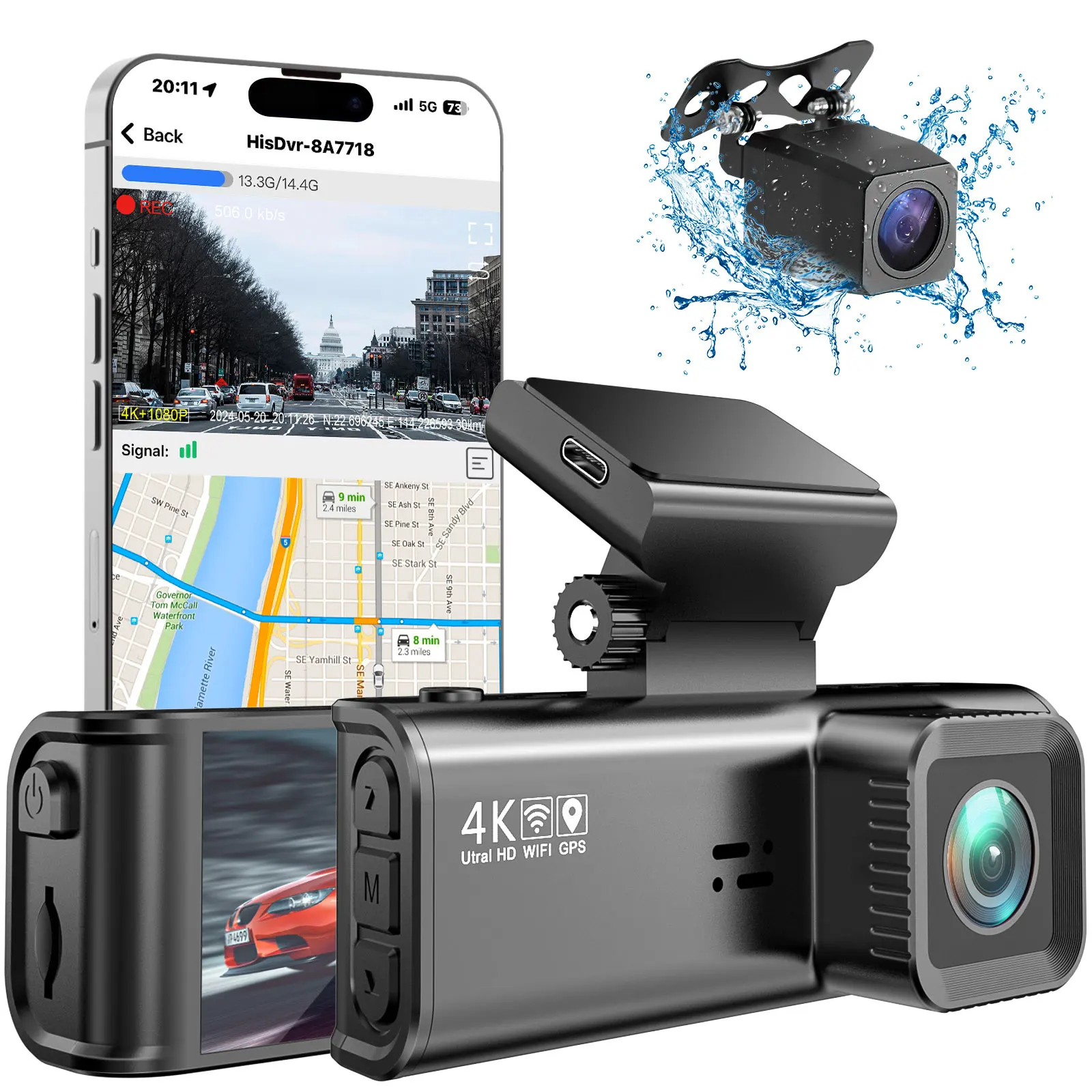 

Factory Car Dvr 4k Wifi Gps Dash Camera Front and Rear Dual Lens hd 4k Dashcam Wifi Gps Car Camera 4k Dash Cam for Car