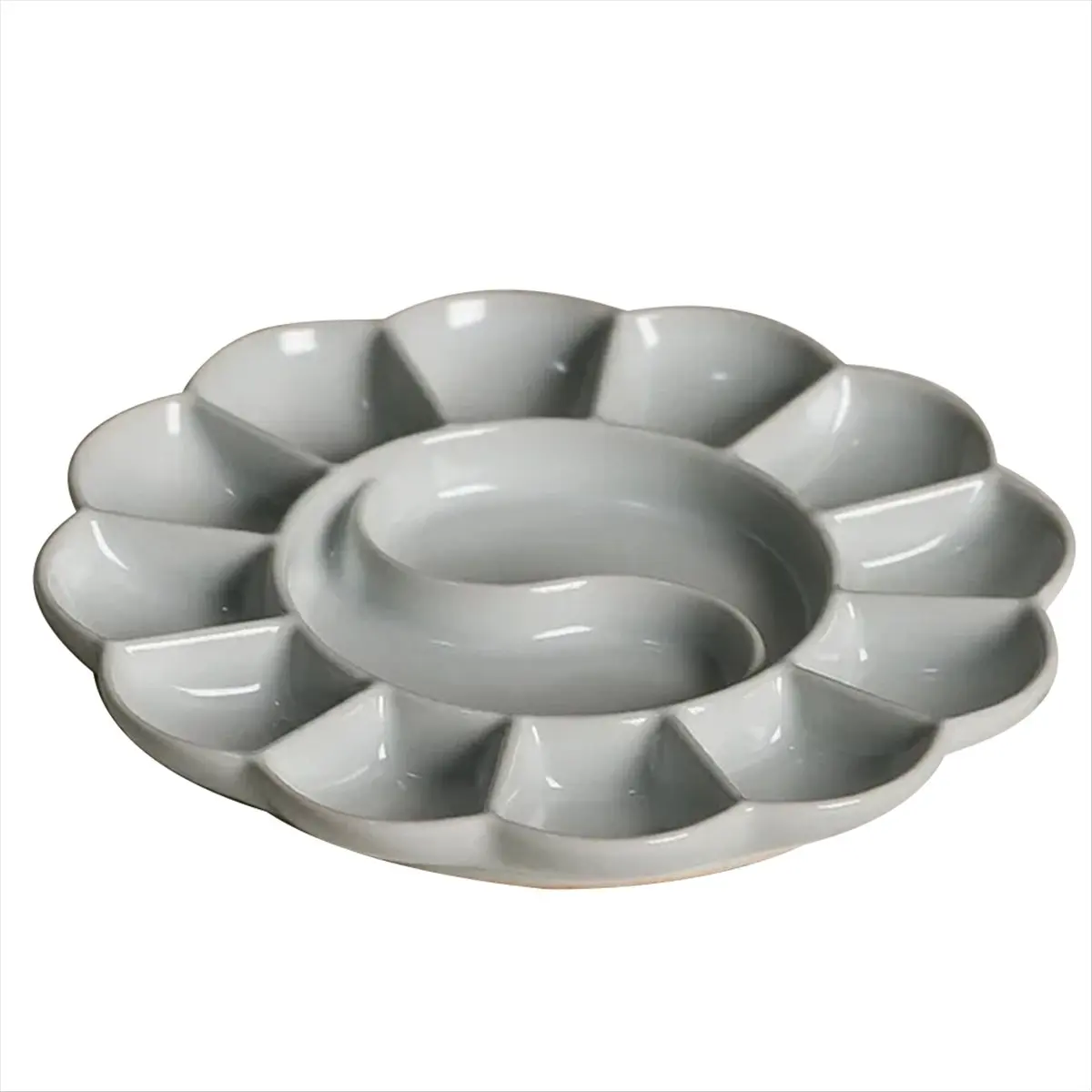 PROFESSIONAL USE Handmade Celadon Palette Plum Blossom-Shaped Watercolor Paint Tray Ru Kiln Ceramic Plate and Pen Holder White