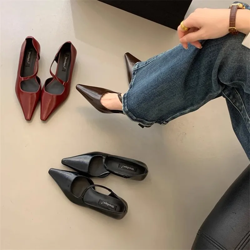 Bailamos 2024 Spring Band Women Pumps Shoes Fashion Shallow Slip On Slingback Sandals Thin Heel Dress Sexy Pumps Shoes Mujer