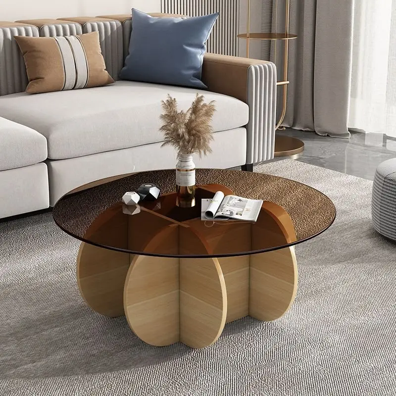 

light luxury modern living room household small apartment rock slab round Internet celebrity ins balcony tea table minimalist