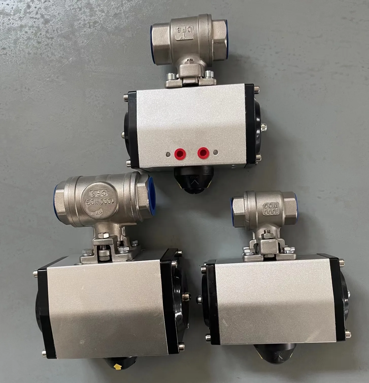 SS304 Three-Piece Threaded Pneumatic Ball Valve 3-Way Ball Valve water Control Valve Pneumatic Actuator