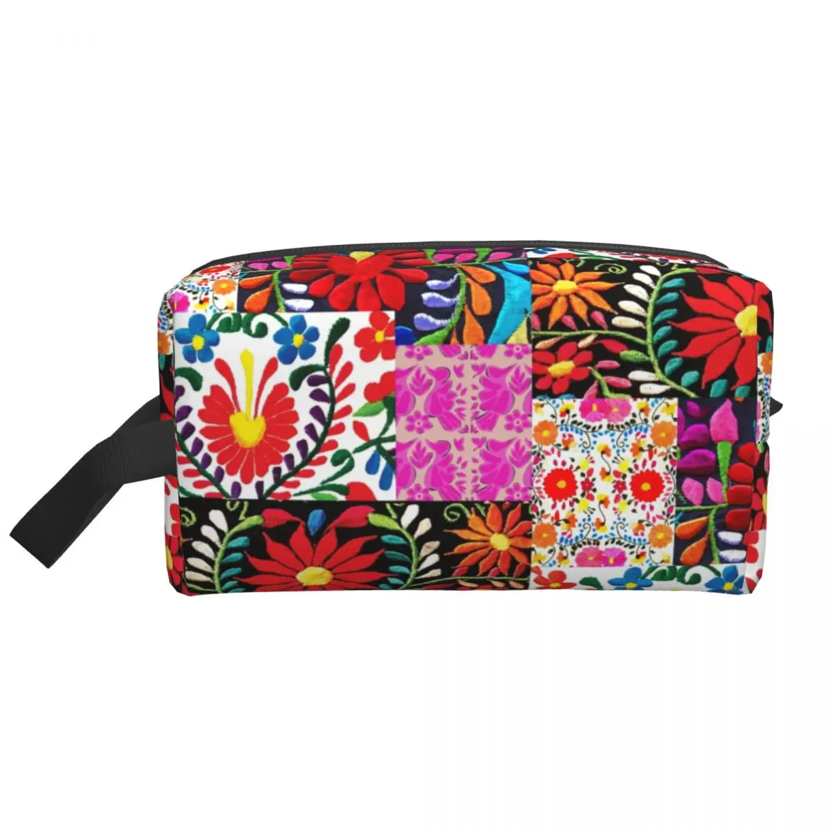 Custom Mexican Flower Patchwork Print Makeup Bag for Women Travel Cosmetic Organizer Kawaii Storage Toiletry Bags