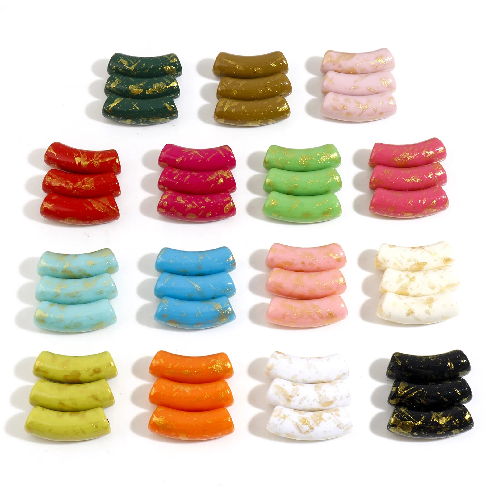 10PCs Acrylic Beads Tube beads Arc Multicolor Glitter Painted Spacer Beads DIY Bracelets Women Party Jewelry About 3cm x 1.1cm