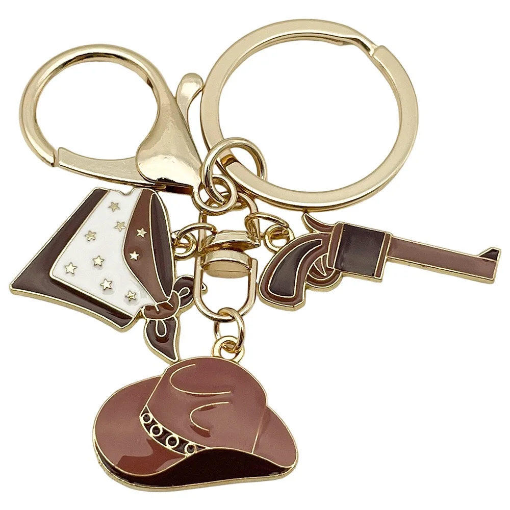 5pcs Boots Cowboy Hat Horseshoe Western Cowboy Alloy Pendant Keychain, Best Gift Choice