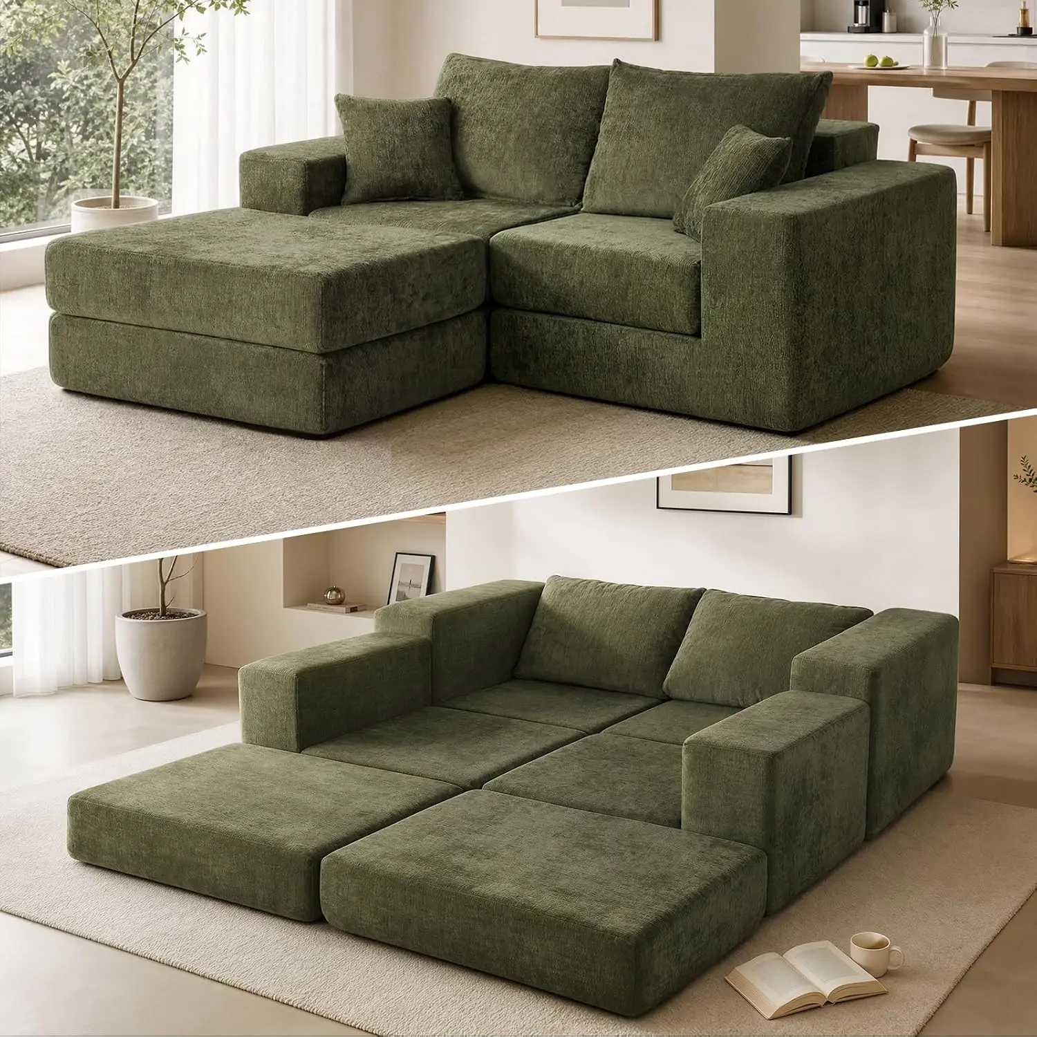 86" Modular Boneless Couch Bed, Convertible Sofa Bed with Ottoman | Boneless Couches For Living Room, Boneless Sofa Bed, Custom