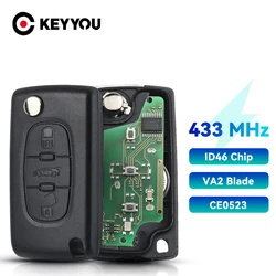 KEYYOU CHIEDERE 433mhz Remtekey di Vibrazione Chiave A Distanza 3 Pulsante Chiave Dell'automobile Per Citroen Peugeot Chiave CE0523 Bottoni PCF7941 Circuito Integrato uncut VA2 Lama