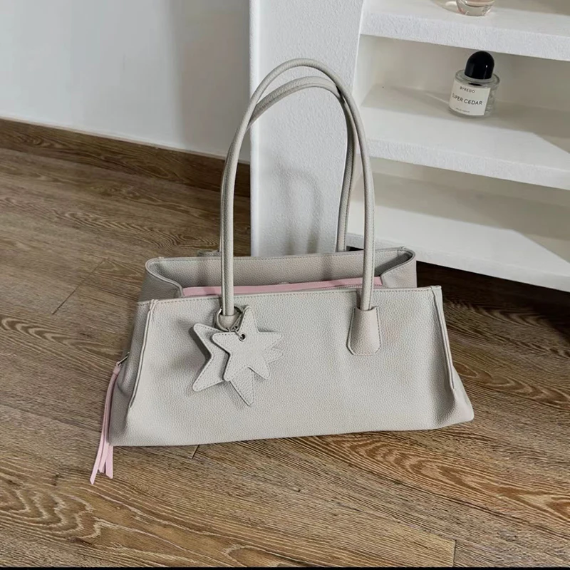 Autumn Winter Color-blocked Large Capacity Tote Bag Retro Simple Multi-compartment Shoulder Bag Korean Women's Commuter Handbag