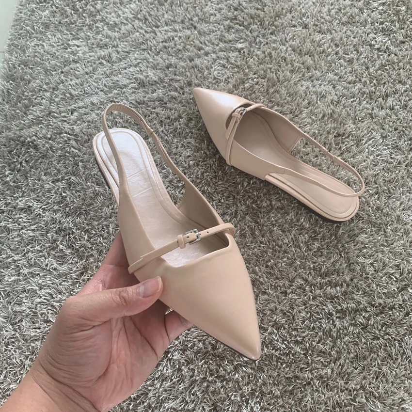 2023 Pointed Toe Flat Leather Slingbacks For Women Summer Ballet Flats Female Casual Flats Sandals Elegant Party Flat