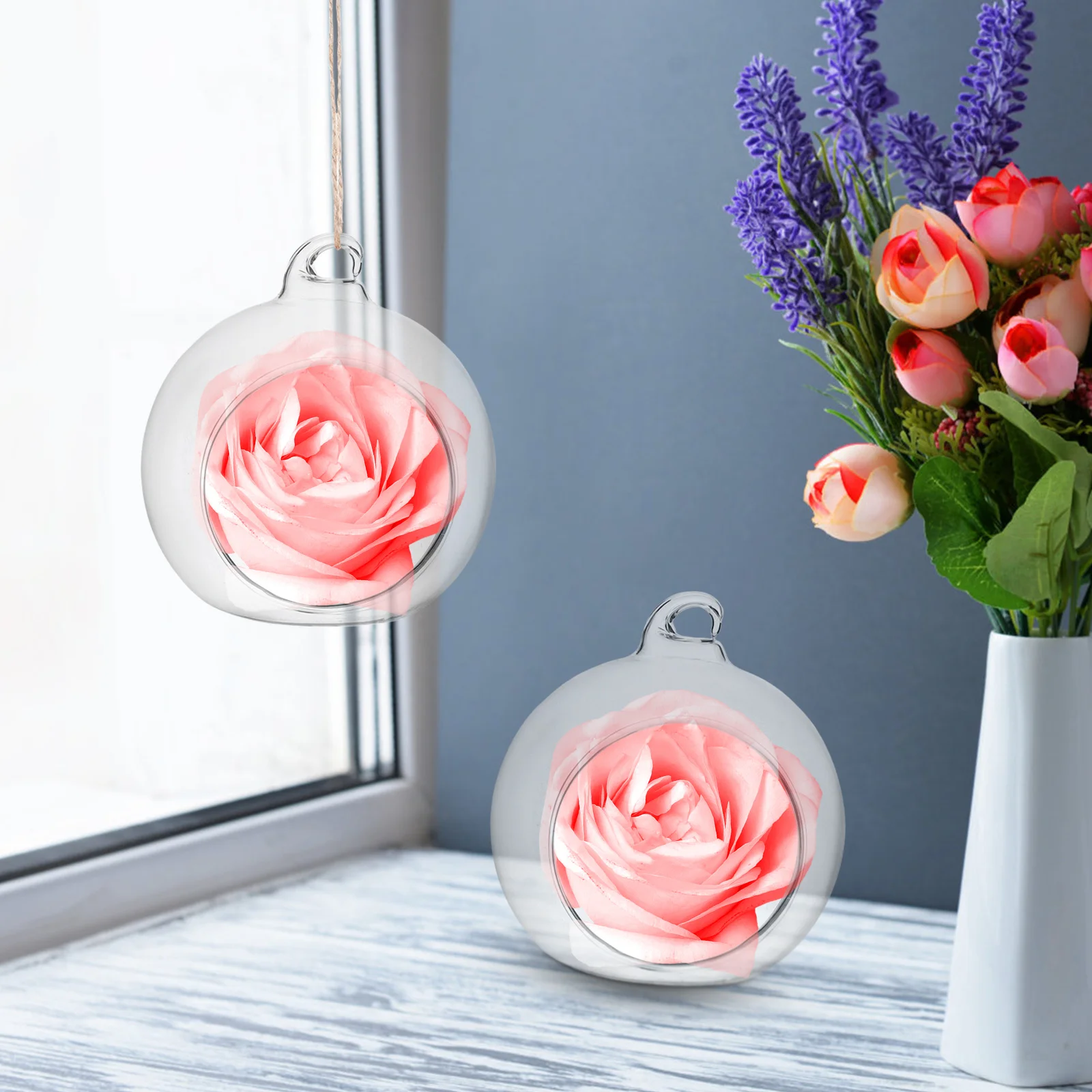 

5pcs Glass Ball Hanging Wedding Ceremony Scene Beautiful Glass Ball Hanging (with 9 Meters Rope, 8cm Flat Bottom)