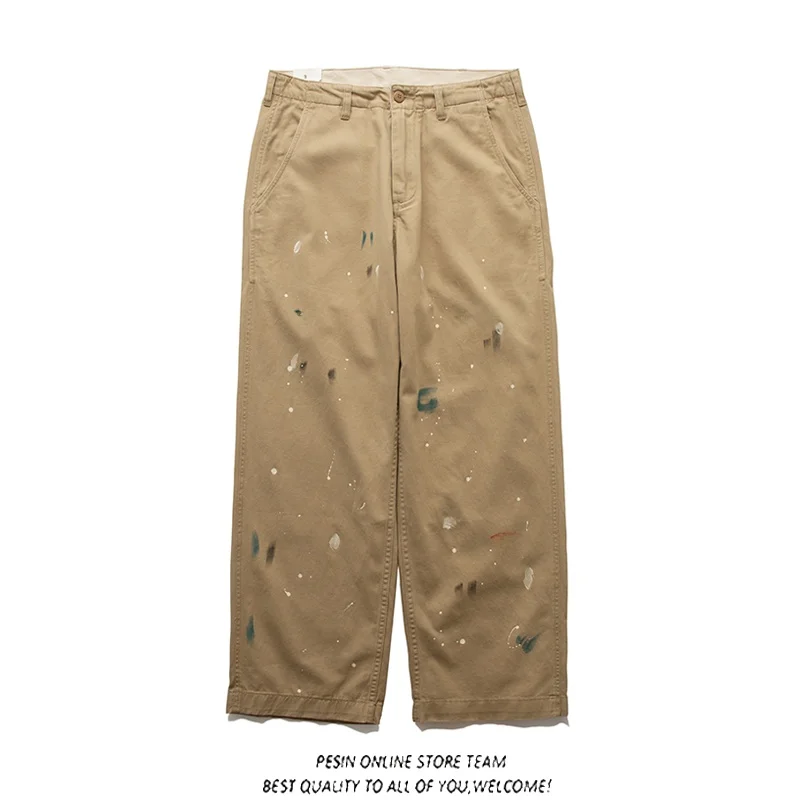 

Retro Workwear Loose Wide Leg Men's Casual Pants y Straight Cut Paint Splatter Japanese Trendy Brand CHIMO Autumn Youth...