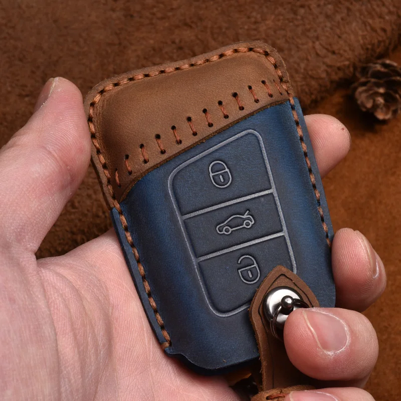 Crazy Horse Leather Car Key Case for VW Volkswagen Tayron LAVIDA SAGITAR Tiguan Magotan Passat  Remote Cover Accessories