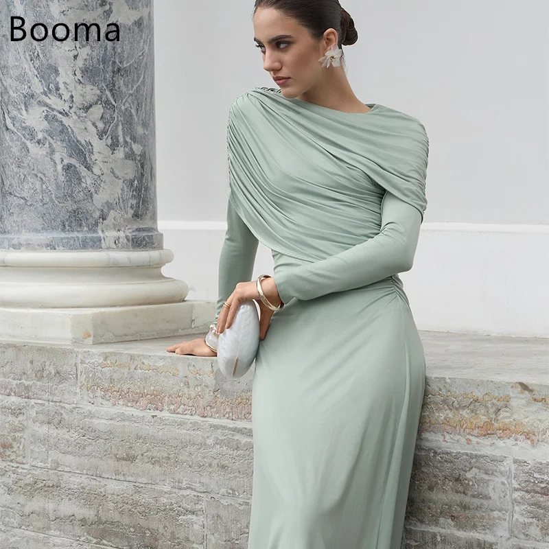 

Booma Simple MAXI Mermaid Evening Dresses Formal Party Gowns for Women Full-Sleeve Pleat Prom Gown Customize 2025