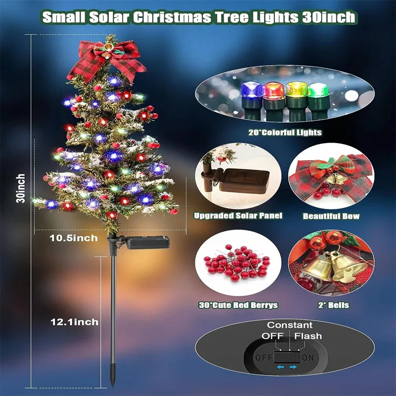 LED Christmas Tree Solar Lights, Decoração ao ar livre, Waterproof Lawn Lâmpadas, Caminho, Jardim, Quintal Decoração, Presentes de Natal