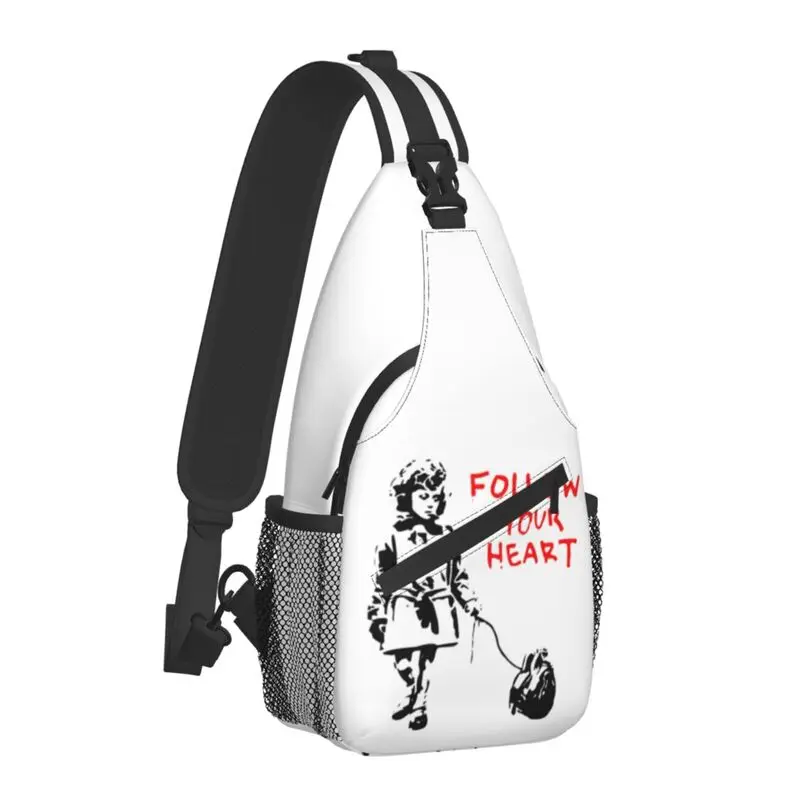 Banksy Follow Your Heart Sling Chest Bag Customized Street Pop Art Crossbody Shoulder Backpack for Men Cycling Camping Daypack