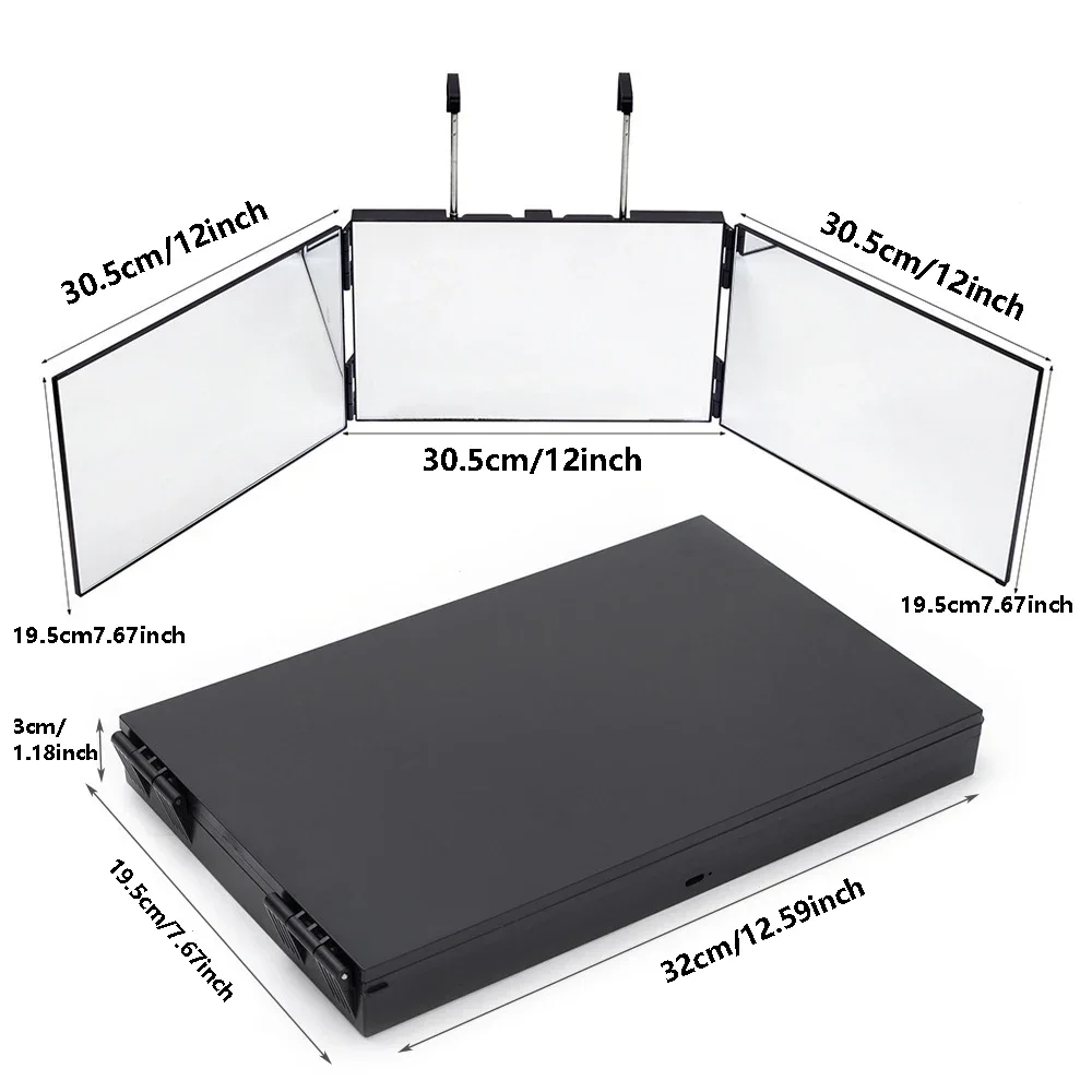 Espelho dobrável de 3 vias para corte de cabelo, espelho triplo 360 com ganchos telescópicos ajustáveis em altura para maquiagem e estilo de cabelo