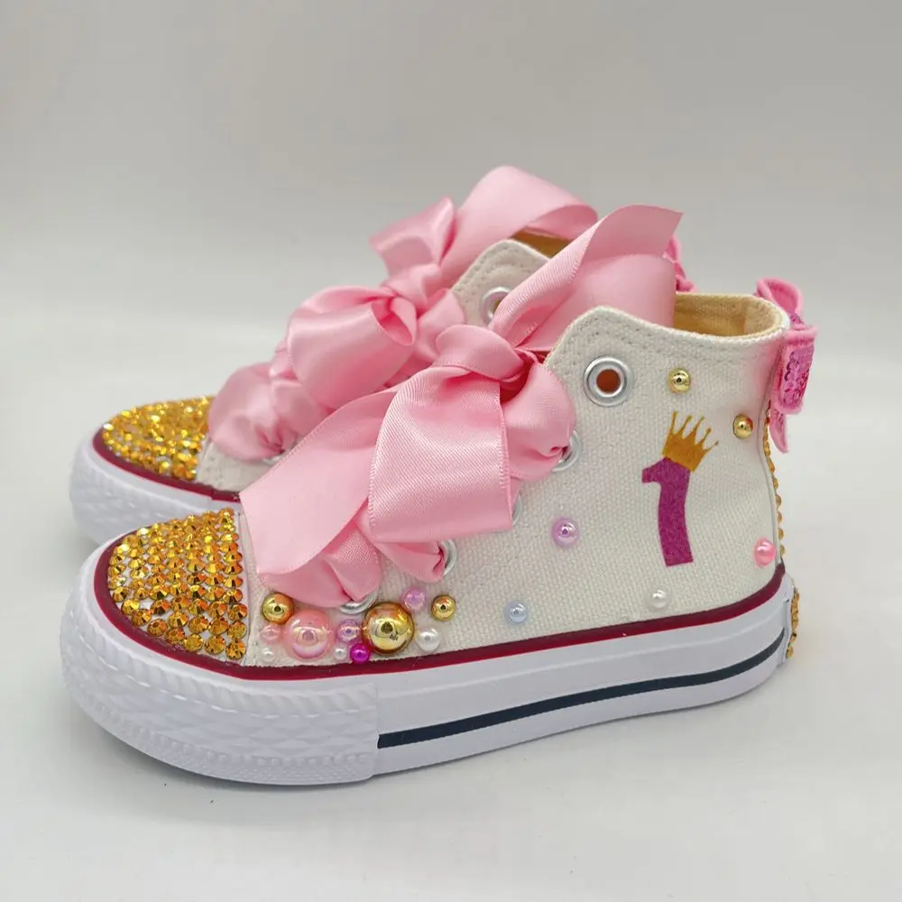 Canvas Dollbling Outfit Shoes, Sparkle Crown Sneakers, Qualquer Tema, Unisex, Criança, Festa de Aniversário, Ocasião especial