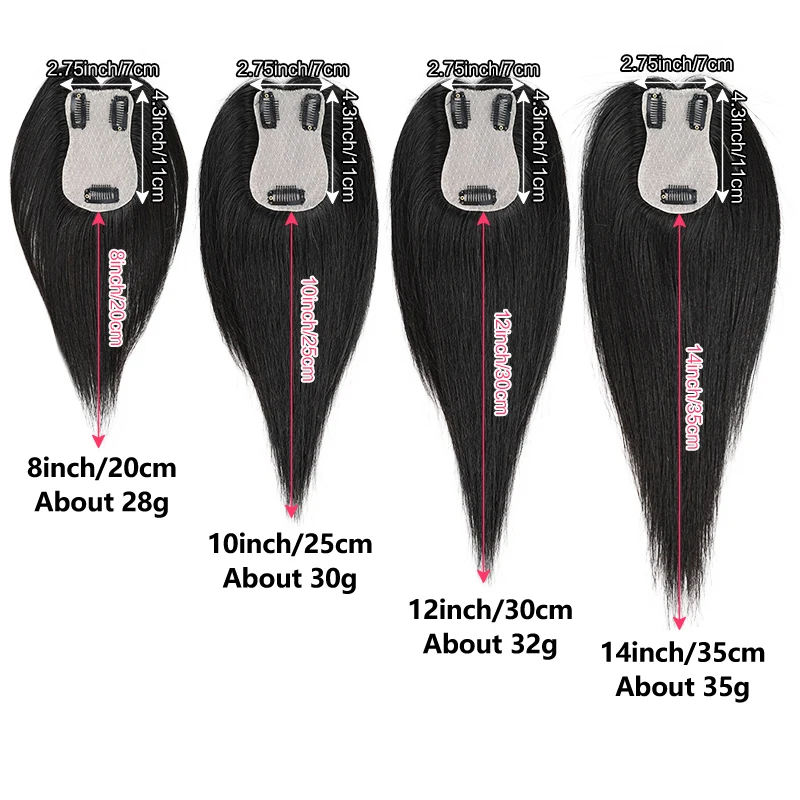 Toppers de cabelo 100% humano, 8-14 polegadas, clipe em postiços, 7x11cm, rede de cabelo de simulação para mulheres com acessórios de cabelo de desbaste