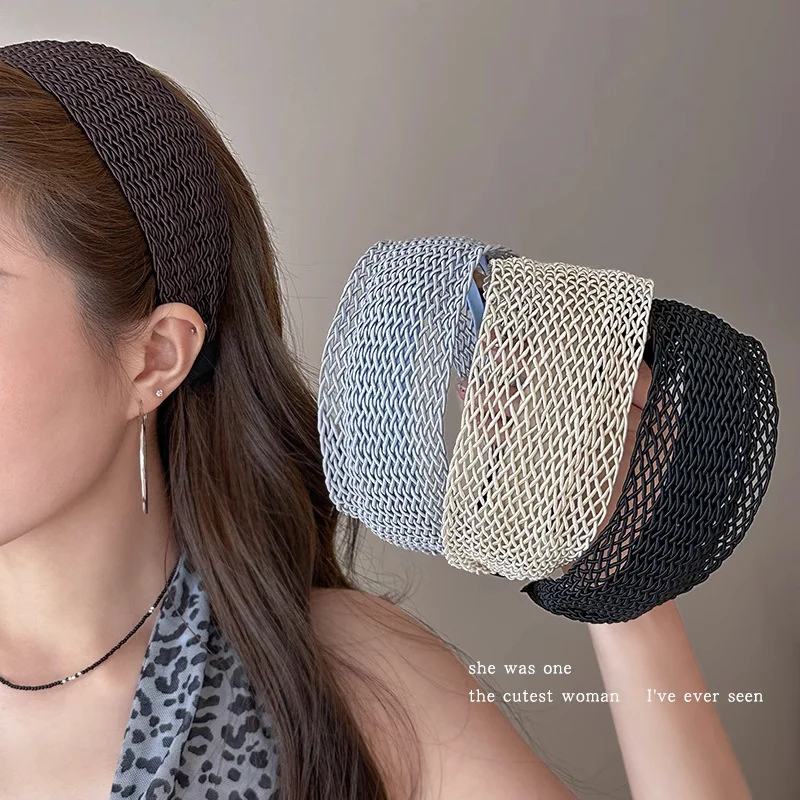 

Breathable Openwork Knit Wide Headband - 2025 New Summer High Crown Effect Hairband For Outfit Shower/Skincare & Hair Bundling
