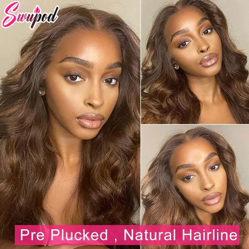 

250% 13x6/13x4 Фронтальный Темный Шоколадно-Коричневый HD Парик Шнурка Бразильские Волосы Объемная Волна Цветные 4x4 Парики Человеческих Волос Бесклеевые