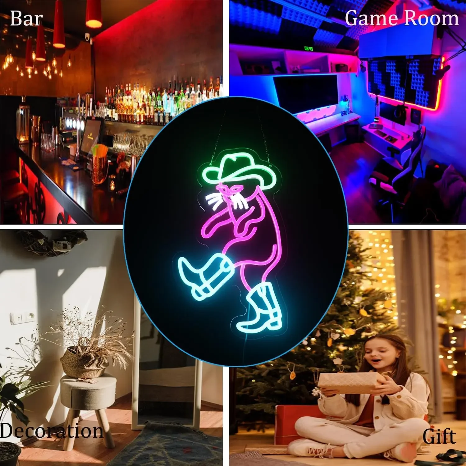 Cowboy Cat Neon Light Sign Dimmable LED Neon Sign For Wall Decor Room Party Shop Club Bar Game Room Pet Shop Decor Birthday Gift